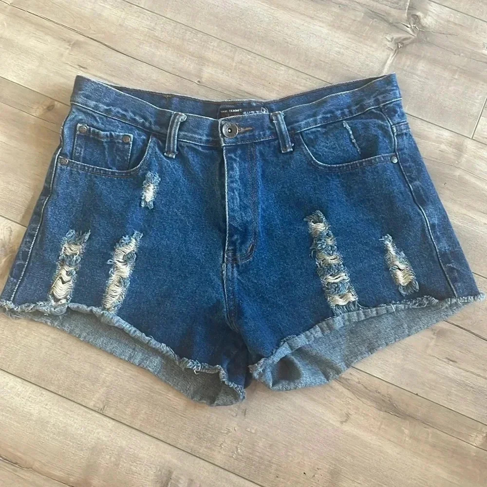 Vintage Y2K Distressed Denim Shorts Sz 36